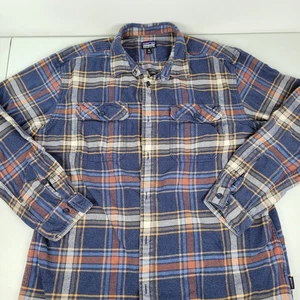 Patagonia Organic Cotton Men'x XL Flannel Long Sleeve Shirt Orange Brown Blue  - Picture 1 of 10