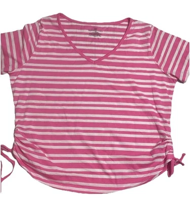 Top Bobbie Brooks Manga Corta Cuello en V Talla 1X Rosa Blanco Rayas Lados Ajustados Foto 1 de 4