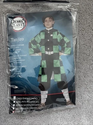 Demon Slayer Tanjiro Halloween Costume Child XLarge 14-16 Green Black Anime - Image 1 of 4