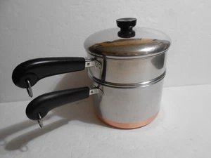 Vtg 1801 Revere Ware Copper Bottom 3 Qt Saucepan & Steamer w/ Lid - Picture 1 of 11