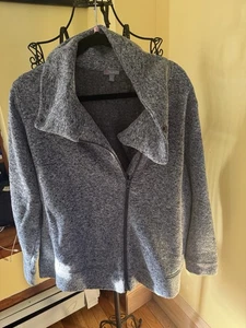 T by Talbots Jacket Womans 2X Gray Heathered Zip Fleece Sweatshirt Casual - Picture 1 of 3
