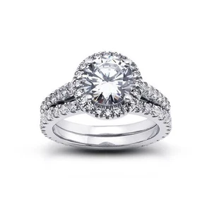 2.44ct F-VS2 Round Natural Certified Diamonds 18k Halo Ring with Wedding Band - Picture 1 of 1