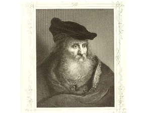 GREIS MIT PELZ UND MÜTZE  Porträt  Stahlstich von Appold nach Flink ca. 1850 - Bild 1 von 3