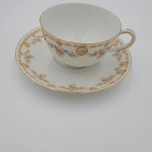 Vintage MZ Austria Habsburg China Teacup Saucer Floral Porcelain Gold Trim - Picture 1 of 11