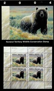 NUNAVUT #6M 2004 GRIZZLY BEAR CONSERVATION STAMP MINI SHEET OF 4 IN FOLDER
