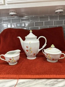 Fantina English Flowers Coffee/teapot and cream and sugar bowl W/Lid (Poland) - Picture 1 of 11