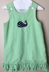 Girls NWOT Lolly Wolly Doodle Green Seersucker Whale Dress Size 10