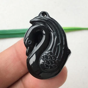 Certified 100% Natural Jadeite Hand carving beautiful Reiki swan Pendant,天鹅 1711 - Picture 1 of 10