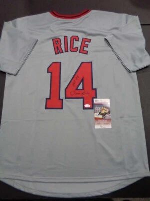 Camiseta deportiva personalizada firmada autografiada e inscrita por Jim Rice de los Medias Rojas de Boston certificado de autenticidad JSA Foto 1 de 3