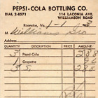 1950s Pepsi Cola Bottling Co Roanoke VA Billhead Order Receipt