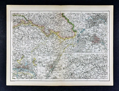 c 1885 Hartleben Map - Germany Berlin Munich Hamburg Plans Schleslen Dusseldorf - Image 1 of 3