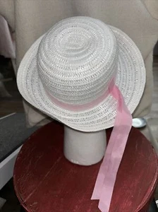 Sombrero de Pascua de primavera blanco con cinta de encaje rosa utilería fotográfica - Imagen 1 de 6