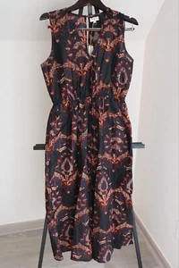 NWT World Market Jumpsuit Women’s M Navy & Orange Tribal Print Wide Leg V Neck - Picture 1 of 10