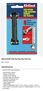 NEW! EKLIND Heavy Duty 8 Piece SAE Fold-Up Hex Key Set - Picture 1 of 1