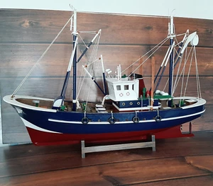 MODELLINO PESCHERECCIO ATLANTICO BLU 72 CM in LEGNO ARREDO CASA MARE IDEA REGALO - Foto 1 di 10