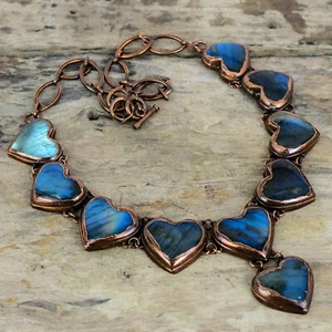 Labradorite Electroformed Adjustable Necklace Handcrafted Copper Holiday 18.0" - Picture 1 of 7