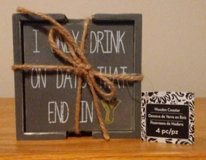 I Only Drink On Days That End In Y Wooden Coaster Set Of 4 - Picture 1 of 6