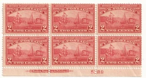 US 372 1909 #5389 Bottom Plate Block of 6 1909 Hudson Fulton MNH^ - Picture 1 of 2