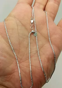 10k Solid White Gold Adjustable Sparkle Necklace Pendant Chain Up to 22" 1.5mm - Picture 1 of 5