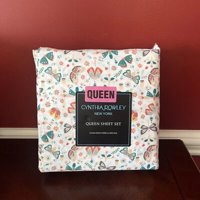 辛西娅·罗利大号床单套装春季蝴蝶蜻蜓花卉-全新带标签 — 第 1/4 张图片