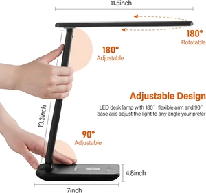 LED Desk Lamp with Wireless Charger, USB Charging Port, Table Lamp with Clock... - Picture 1 of 12