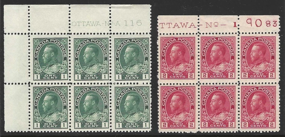 Canada, 1911, Scott #104, 106, Block of 6 with Inscriptions, Mint, N.H. - Image 1 of 1