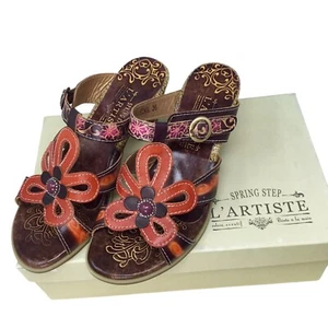 L'Artiste Spring Step Queenie Sandals Women's 36 or 5.5-6 Leather Floral Art - Picture 1 of 11