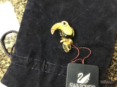 PIN BROCHE FIRMADO SWAROVSKI PAVE CRISTAL TUCÁN PÁJARO LORO NUEVO CON ETIQUETAS Foto 1 de 4