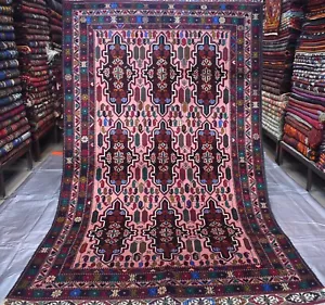 Fine Handmade Afghan Baluchi Area Rug 4x7 Vintage Geometric Oriental Wool Carpet - Picture 1 of 10