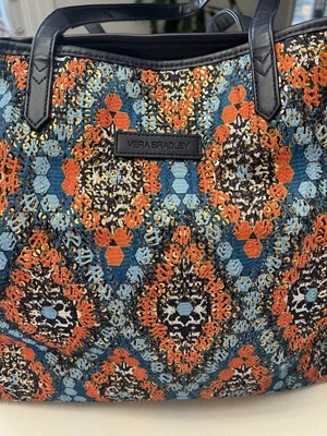 Vera Bradley Bolso de Hombro Grande Fin de Semana Azul Naranja Patrón Geométrico Nuevo Foto 1 de 4
