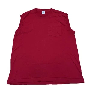 Camisa roja en blanco Fruit The Loom vintage años 90 bolsillo sin mangas hecha en EE. UU. grande - Imagen 1 de 5