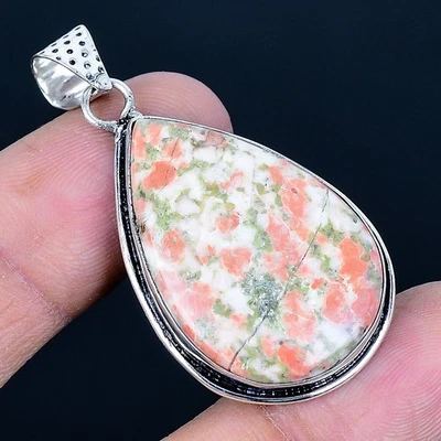 Colgante hecho a mano enchapado en plata 925 Unakite de 1,97" Foto 1 de 3