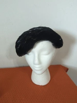 Vintage Ladies Black Feathers Sequins Fascinator Hat  - Image 1 of 4