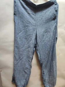 Christian Siriano Mujer M 100 Lino Pierna Ancha Pantalones Azul Tropical Playa Salón - Imagen 1 de 8