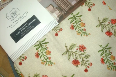 Farmhouse Rachel Ashwell 2 pc Window Curtains Cotton Block print ea 50" x 84" lg - Image 1 of 4