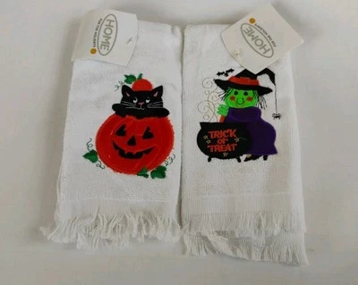 DE COLECCIÓN NOS 2000 TARGET HALLOWEEN BLANCO BORDADO CALABAZA/BRUJA - 2 TOALLAS DE MANO Foto 1 de 4