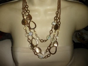 STATEMENT MULTI GOLD TONE CHAINS W CLEAR AB CRYSRAL BEADS 12''L NECKLACE #12/1 - Picture 1 of 4