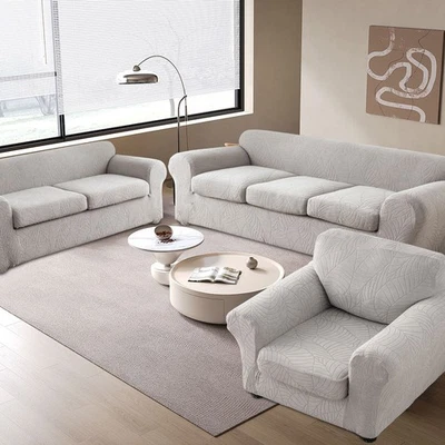 Waterproof non-slip leaf jacquard stretch sofa cover with cushion cover - Image 1 of 4