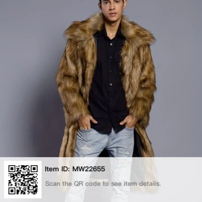 ABRIGO DE PIEL SINTÉTICA DE MODA PARA HOMBRE LARGO COMPLETO INVIERNO ELEGANTE SOLAPA FRONTAL ABIERTO EN XL Foto 1 de 4