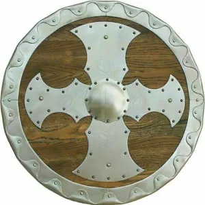 Medieval Larp Warrior Wood & Steel Viking Round shield Armor Templar Shield gift - Picture 1 of 4