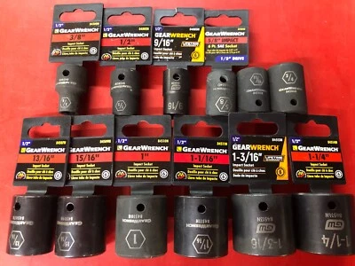 LOT OF 13 GEARWRENCH SAE 1/2" DRIVE SHALLOW IMPACT SOCKETS SET 3/8" UP TO 1-1/4" - Image 1 of 4