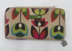 Lily Bloom Wallet Zip Around Coin Pocket Mirror Tulip Flowers Cream Pink Green - Picture 1 of 9