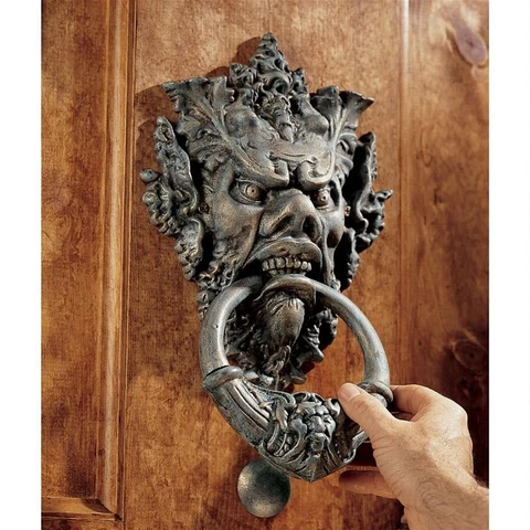 Italian "The Old Man of the forest" Authentic Iron Door Knock w/ Striker Greeter Cover