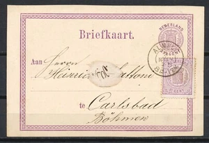 2½c RIJKSWAPEN ALS BIJFRANKERING OP 2½c BRFKRT. ALMELO 5.NOV.1875 CARLSBAD Nr139 - Imagen 1 de 2