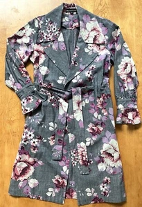 Jill Stuart Trench Coat XS Floral Grey Belted Ruffle Cuff Stylish - Picture 1 of 15
