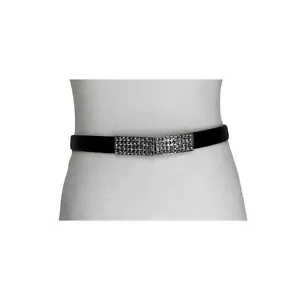 Cinturón de cuero negro para mujer gancho estrás hebilla frontal elástico espalda pequeña - Imagen 1 de 4