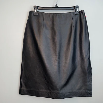 EUC Vintage 90's Tommy Hilfiger 100% Leather Black A Line Skirt Women's Size 8 - Image 1 of 4