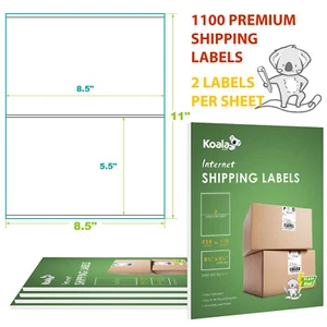 KOALA 1100 Shipping Labels 8.5 x 5.5 Half Sheets Blank Self Adhesive 2 Per Sheet - Picture 1 of 12