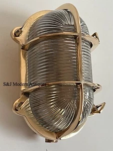 Industrial Bulkhead Light Wall Ceiling Retro Old Marine Brass Gold Oval Vintage - Picture 1 of 6