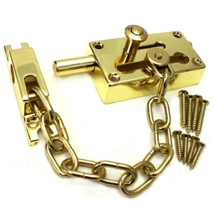SECURITY DOOR CHAIN Lockable High Bolt & Screws Safety Guard Restrictor Brass UK - Picture 1 of 2